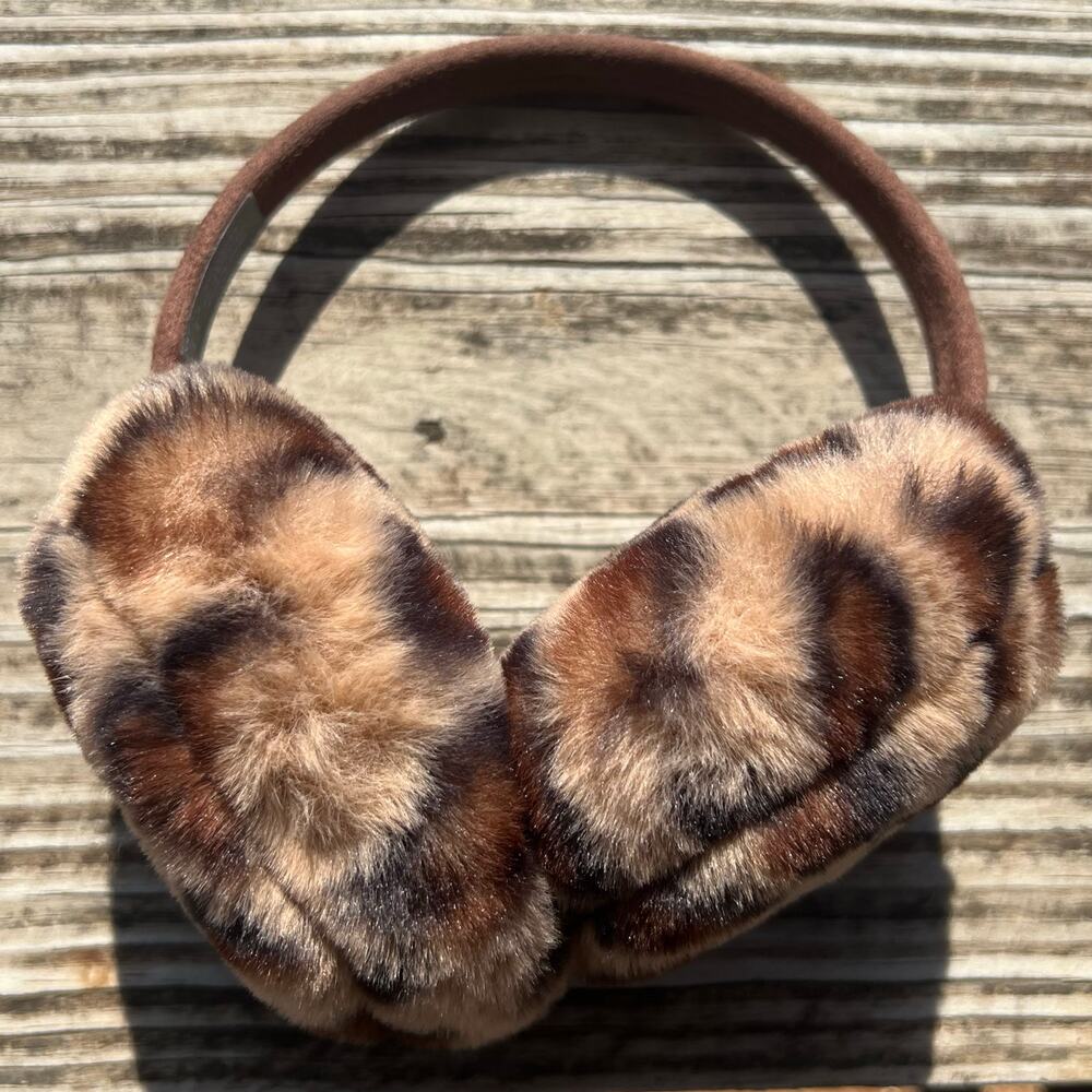 Leopard Faux Fur Earmuffs Womens C.C. Plush Adjustable Winter Ear Warmers Brown